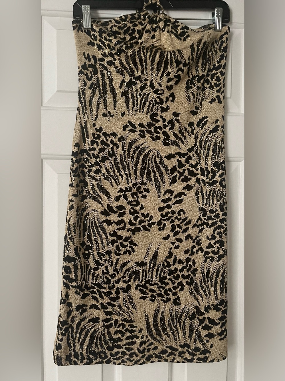 St. John Black and Gold Animal-Print Maxi Dress